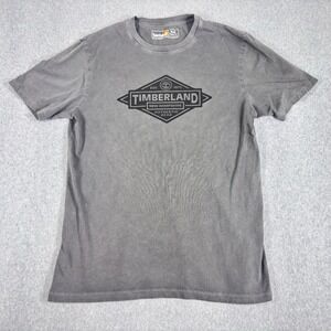 Timberland T-shirt Mens Medium Gray Black Short Sleeve Crew Neck Front Graphic
